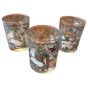 Vintage Cera The Enchanted Forest/Hunt of the Unicorn LowBall Glasses Set of 3